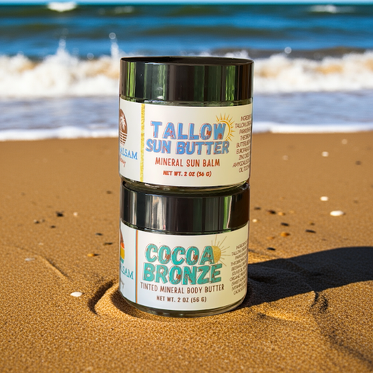 Tallow Sun Butter & Cocoa Bronze 2 Ounce Duo | Grass-Fed Organic Tallow Skincare | Non-Nano Zinc Sunscreen Body Butter